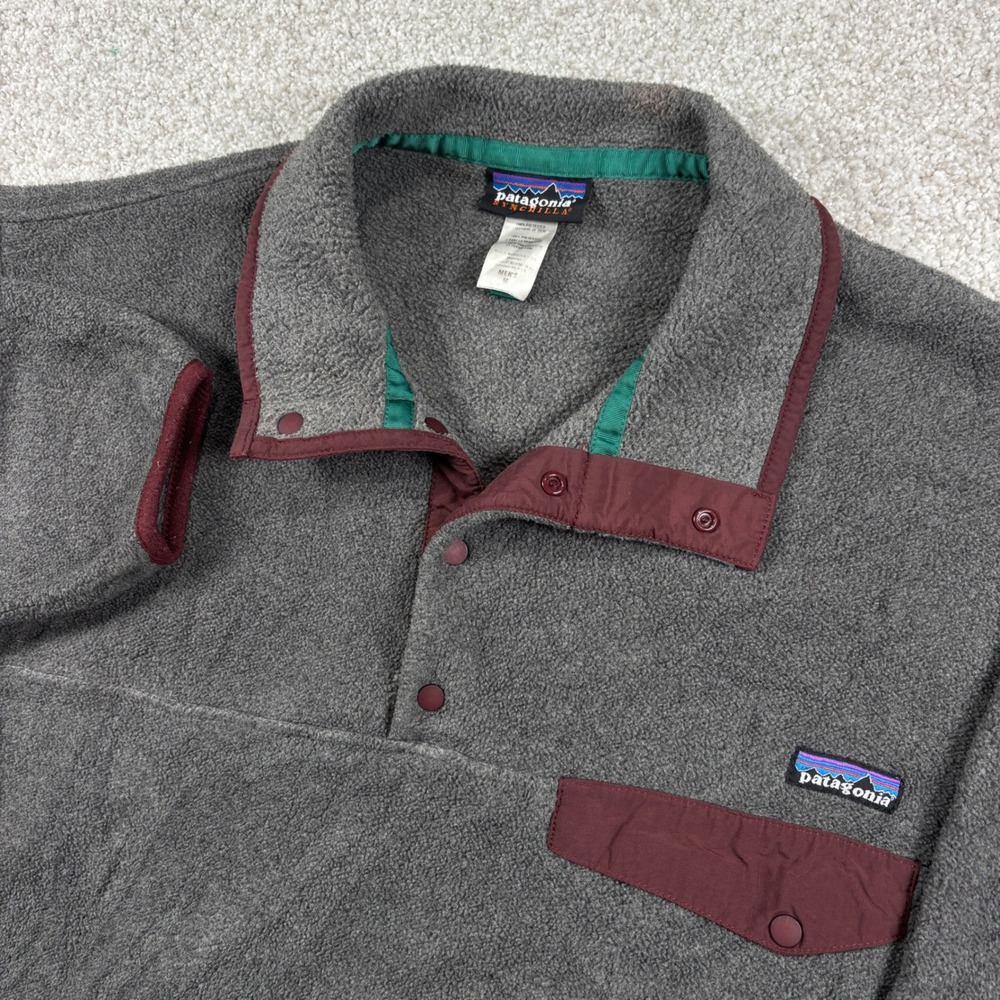 Patagonia Synchilla Fleece Pullover Mens M Gray Snap-T Pocket Sweater 01465